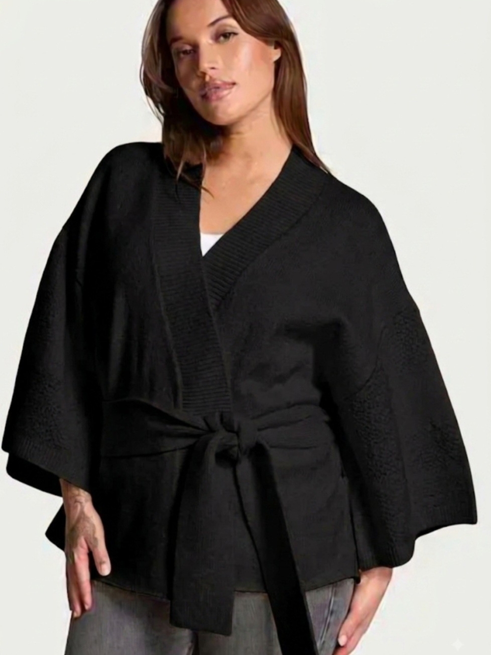 Victoria's Secret Black Wrap Tie-Belt Cardigan